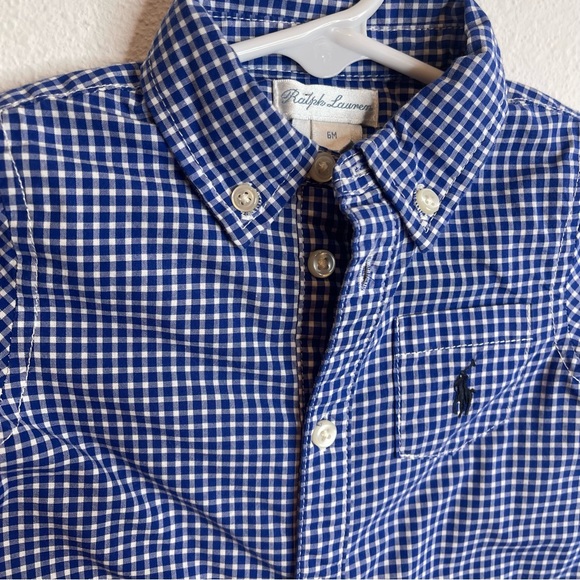 ralph lauren button down romper blue check - Picture 2 of 3
